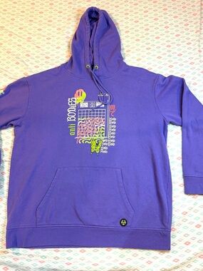 Vitriol Graphic Print Pullover Hoodie Sweater Purple Size Large
